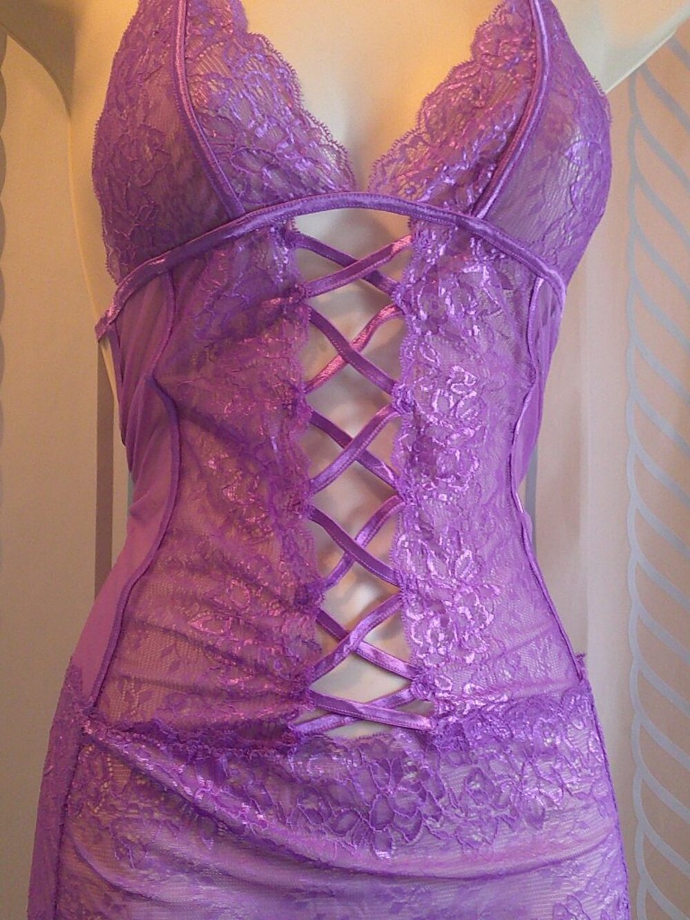 "Fredericks of Hollywood" *SEDUCTION* Halter Babydoll in Orchid Sexy Lace-Up S